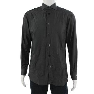Blu Mens Point Collar Black Polka Dot Cotton Dress Shirt Long Sleeve Size 15.5